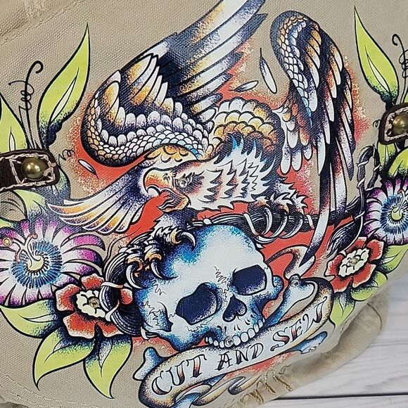 Marc Ecko Cut And Sew "Red" Shoulder Bag With Skull Graphics - Picture 2 of 12